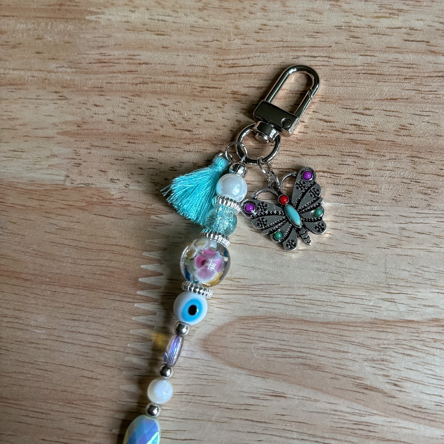 Pastel Floral Beaded Keychain