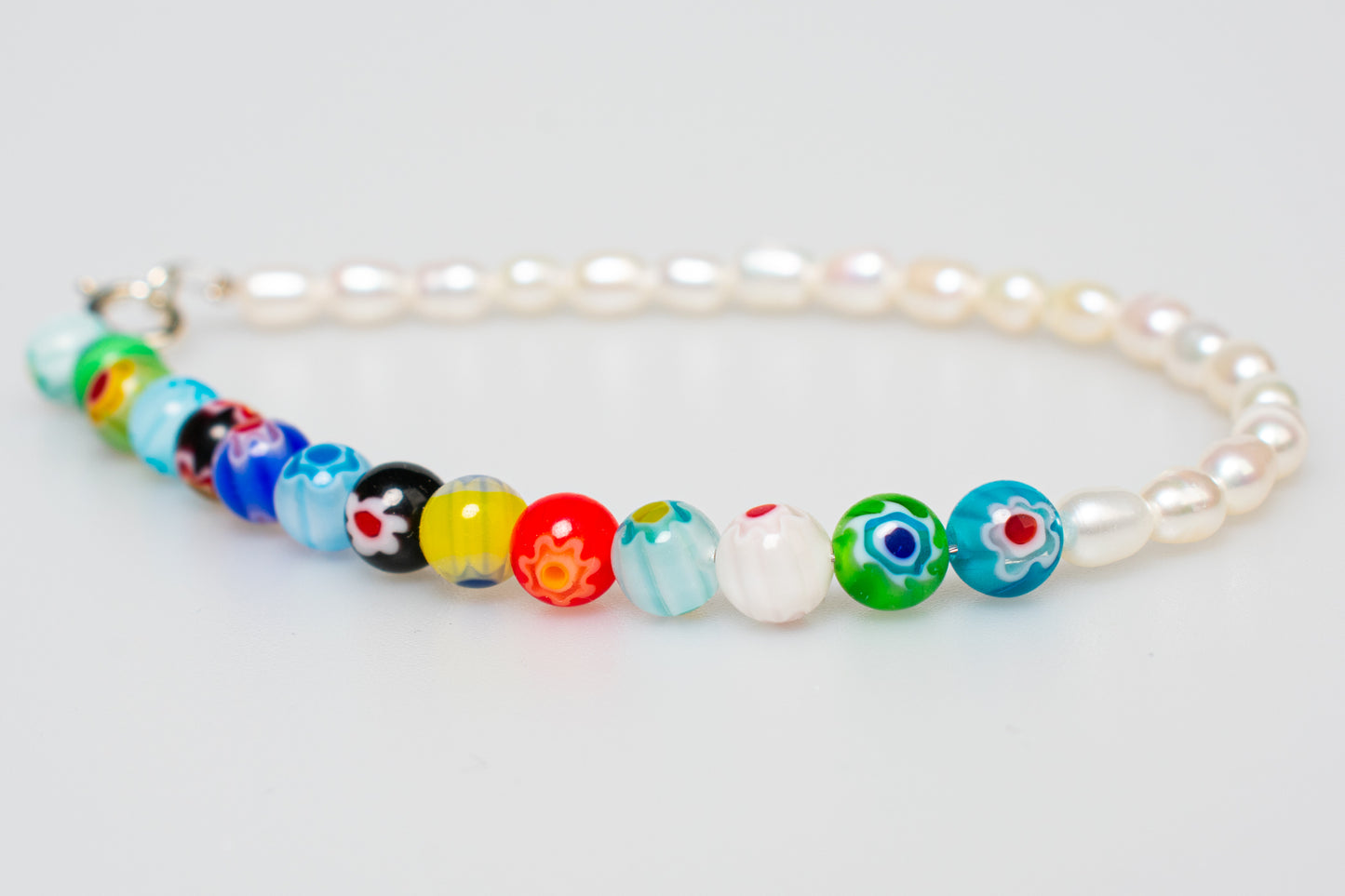Floral Glass Beads + Pearl Bracelet