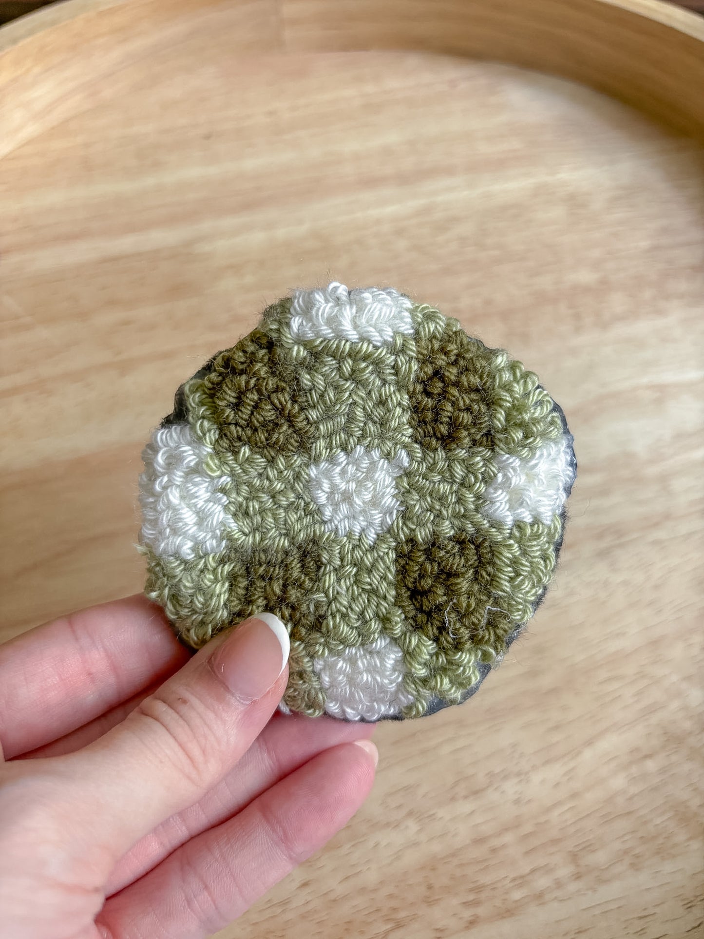 Green Gingham Car Coasters (set of 2)