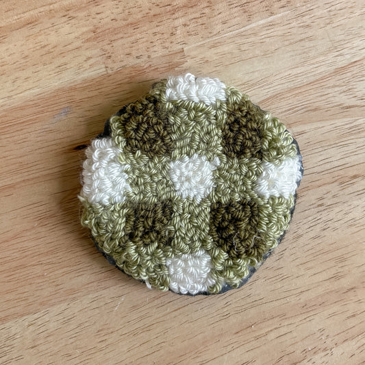 Green Gingham Car Coasters (set of 2)
