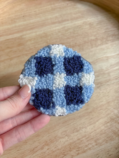 Blue Gingham Car Coasters (set of 2)