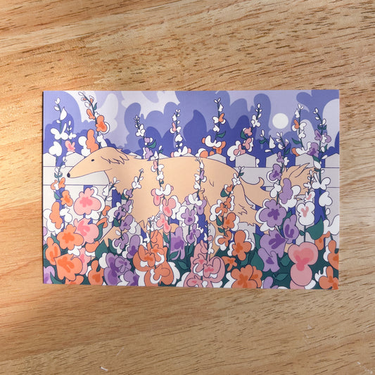 Greyhound in Hollyhocks Art Print