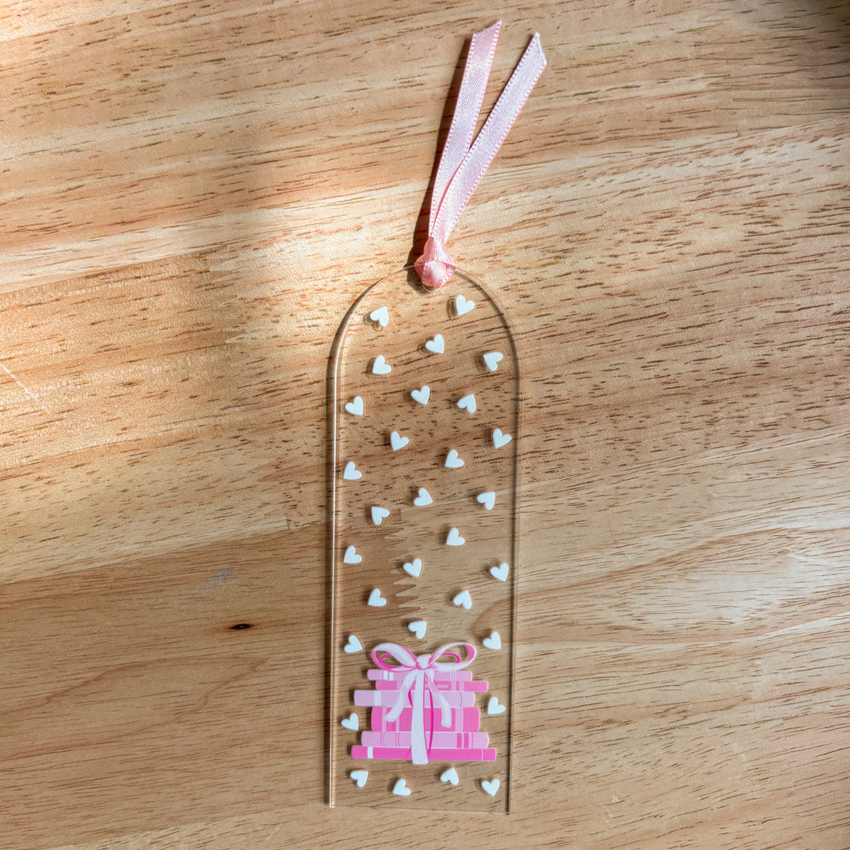 Pink Book Stack Acrylic Bookmark