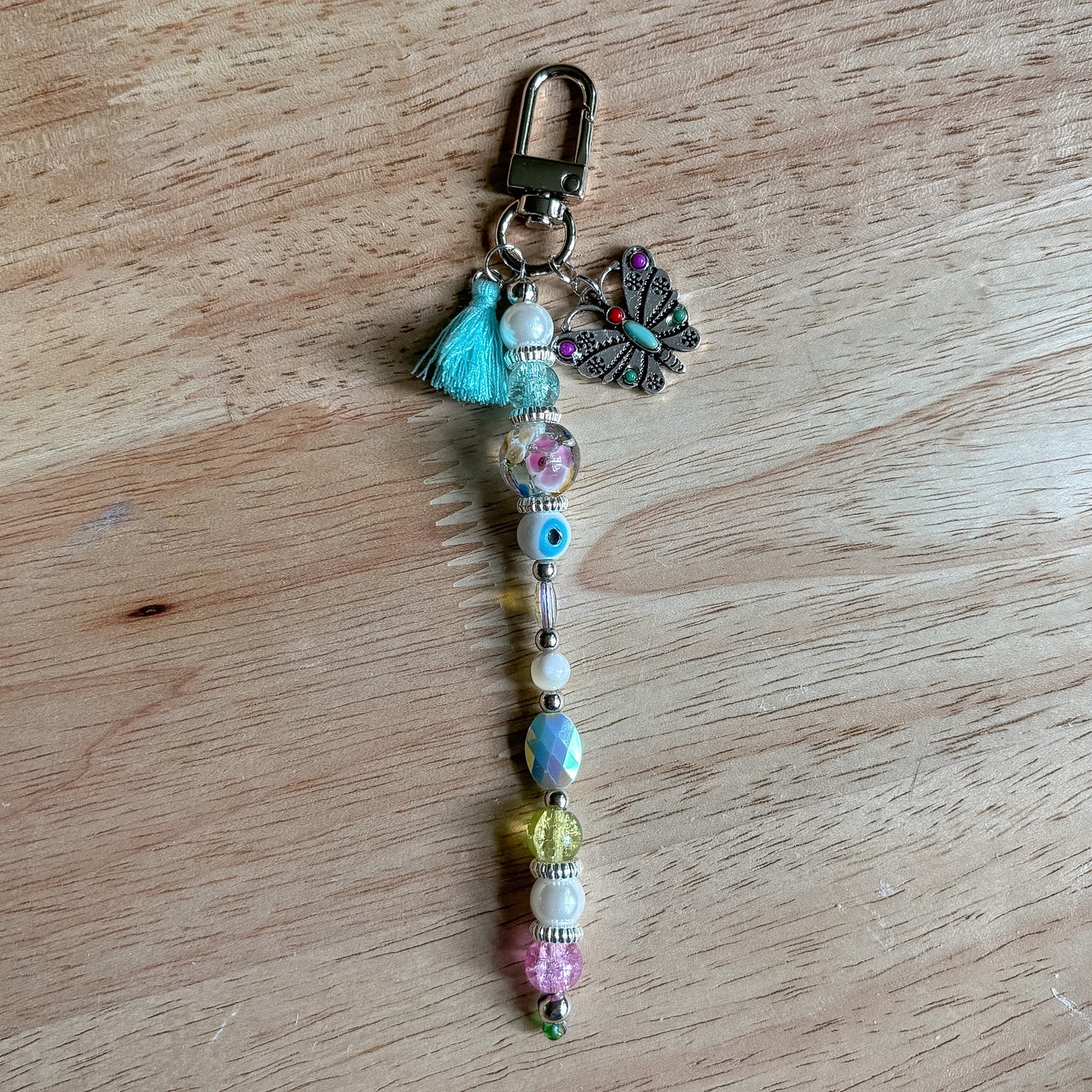 Pastel Floral Beaded Keychain