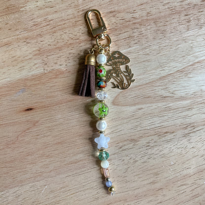 Earthy Mushroom Beaded Keychain