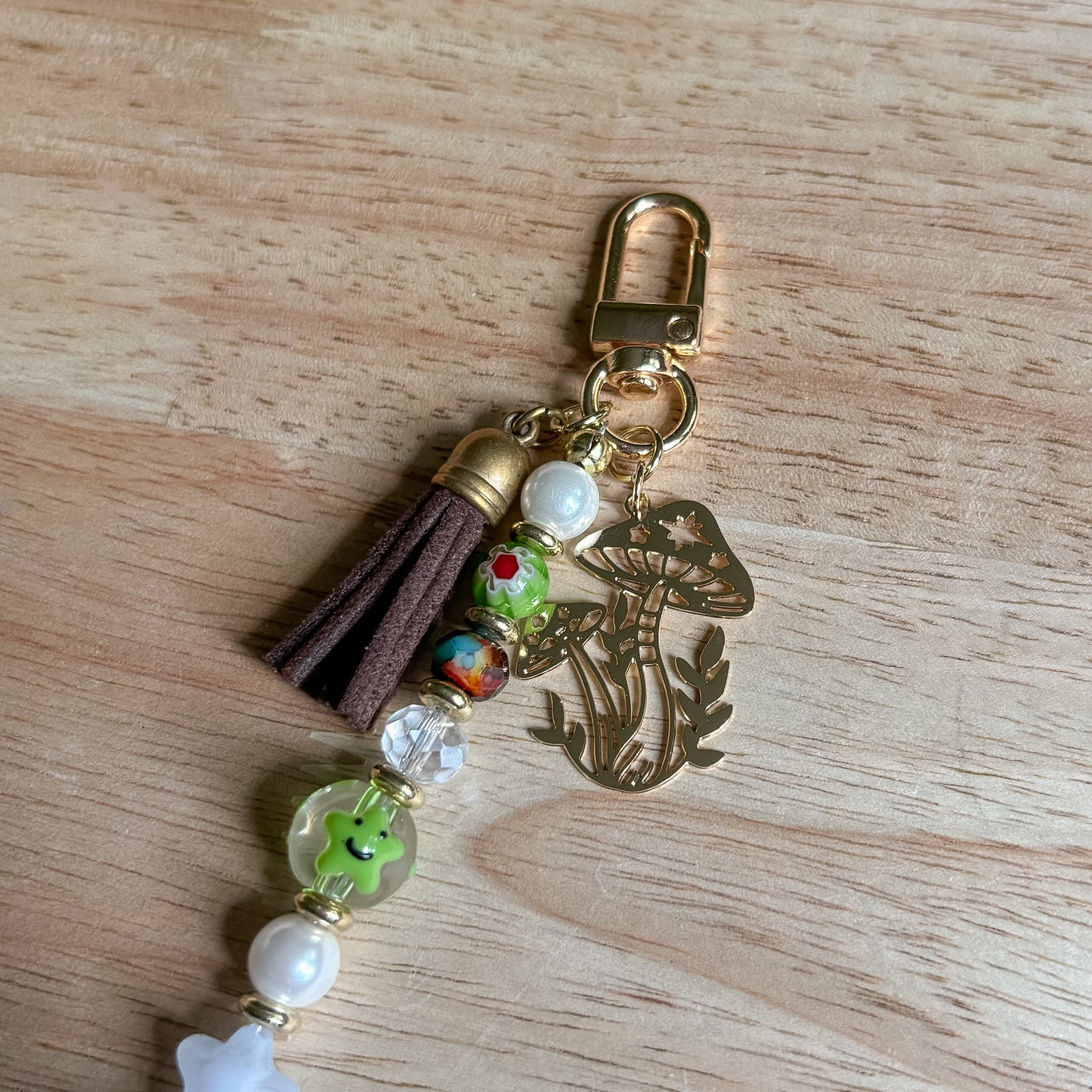Earthy Mushroom Beaded Keychain