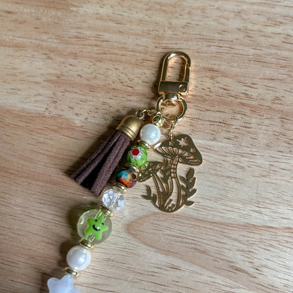 Earthy Mushroom Beaded Keychain