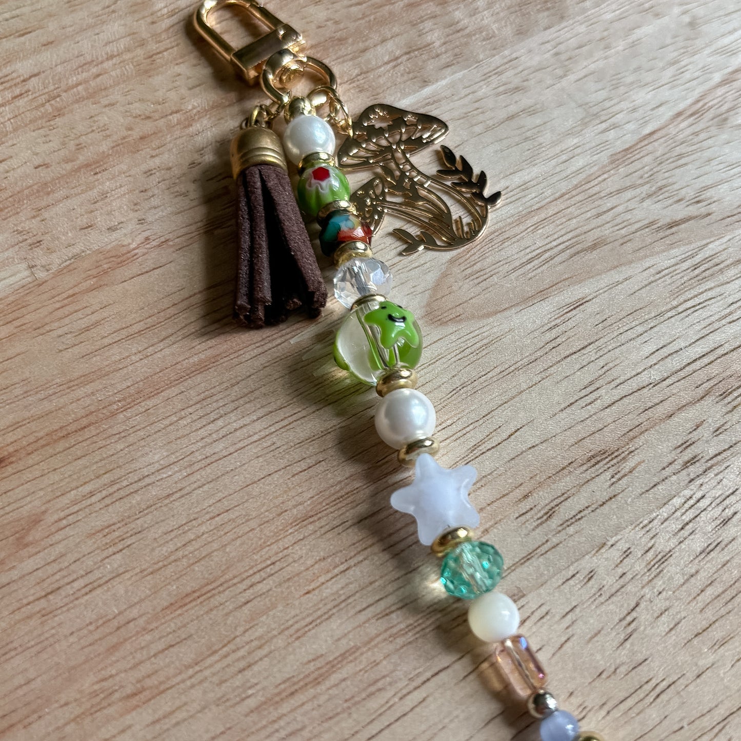 Earthy Mushroom Beaded Keychain