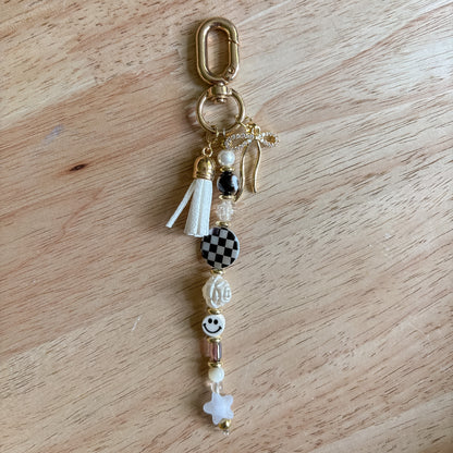 Black & White Checker Beaded Keychain