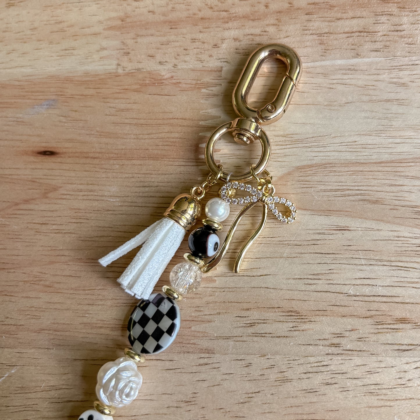 Black & White Checker Beaded Keychain