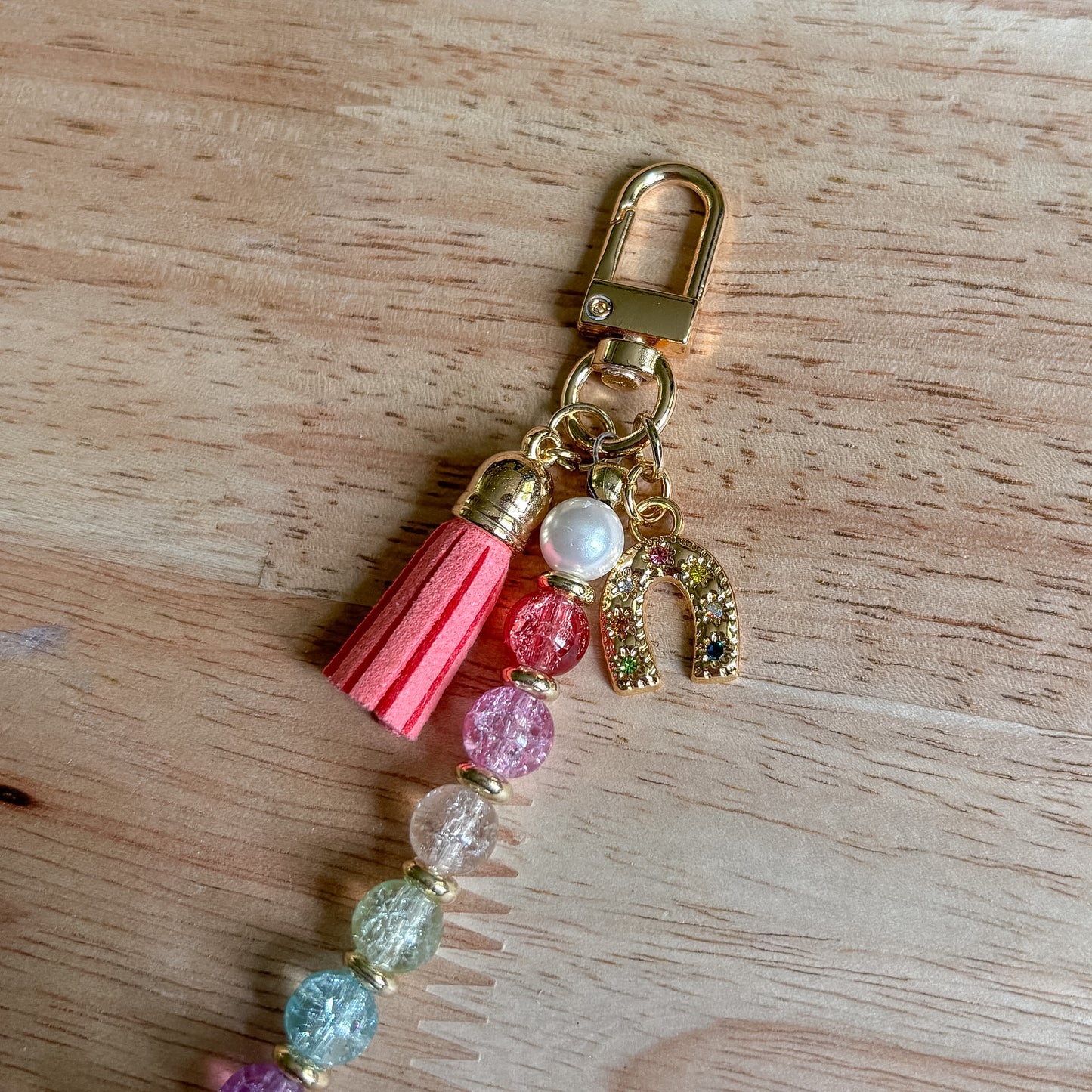 Rainbow Horseshoe Beaded Keychain