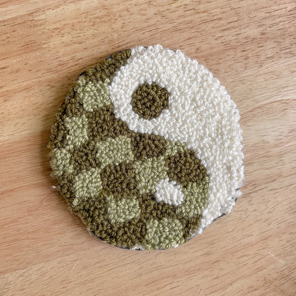 Green Checker Yin Yang Coaster