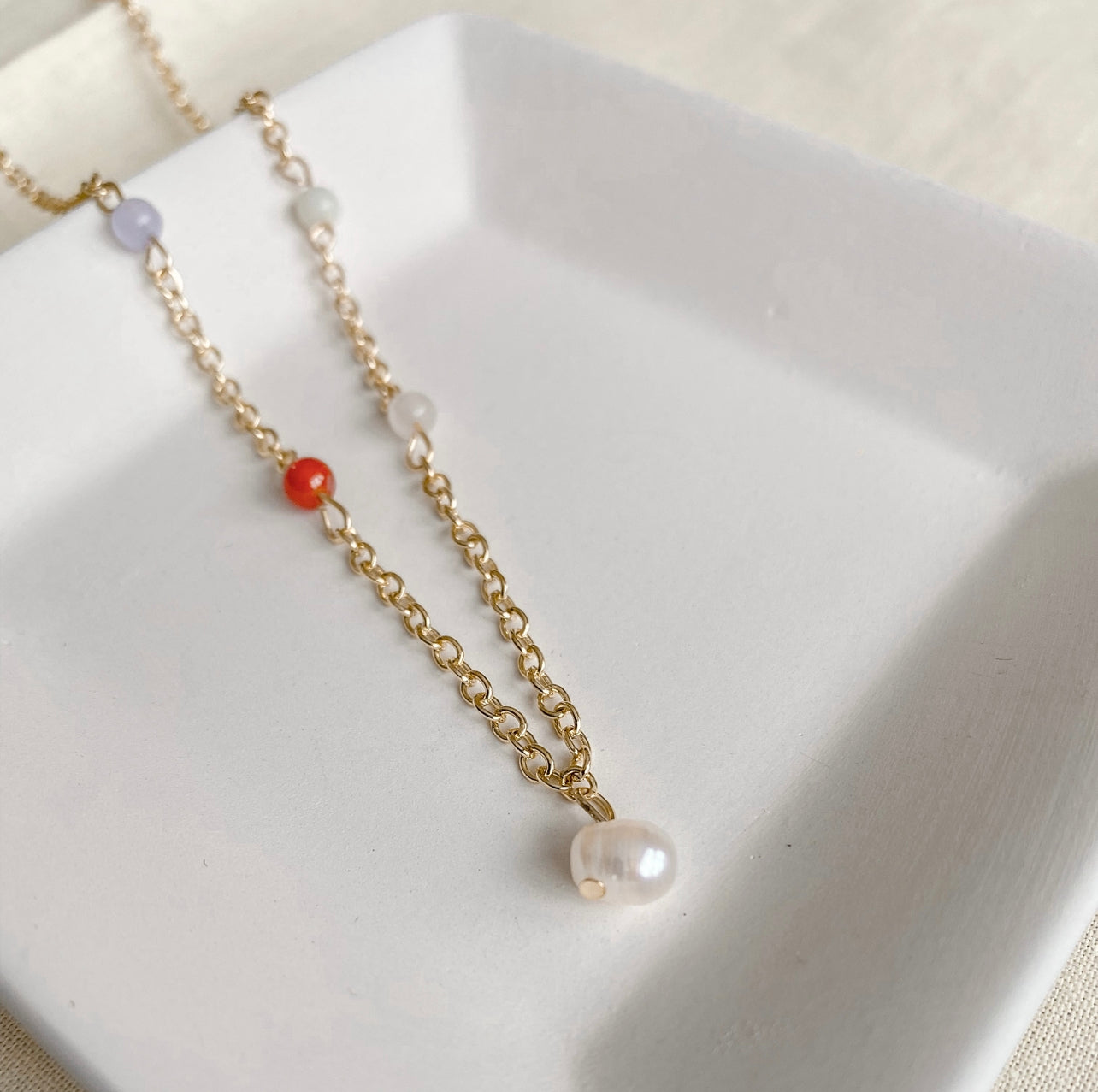 Amazonite + Jade with Pearl Necklace