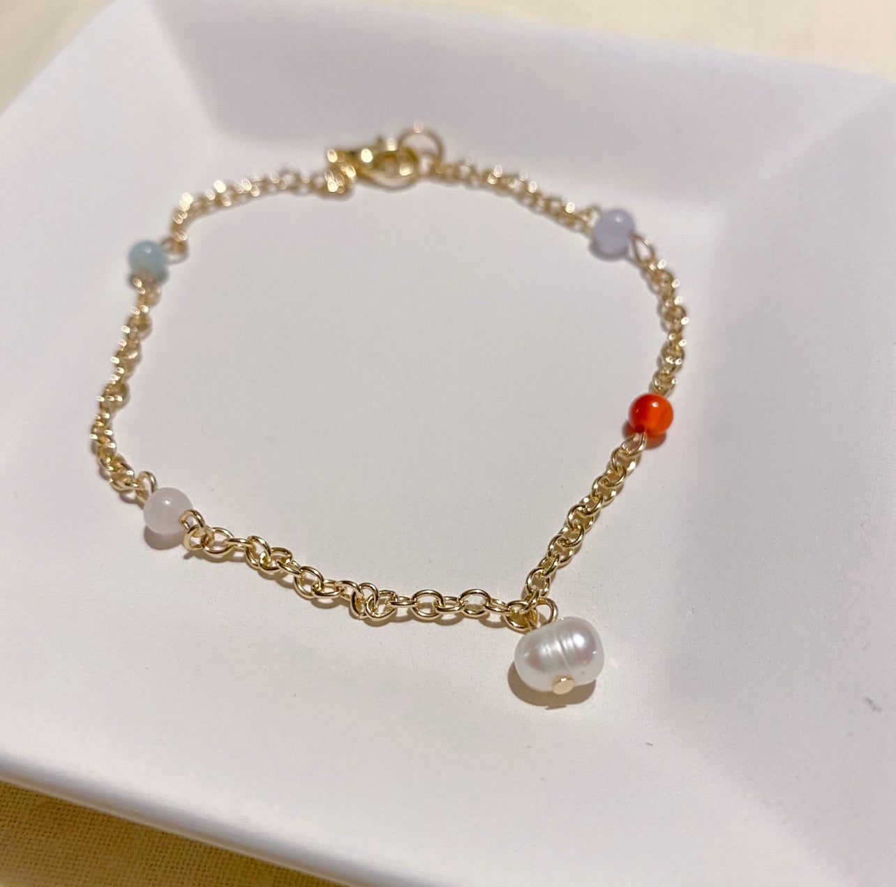 Amazonite + Jade with Pearl Bracelet