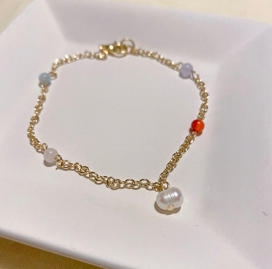 Amazonite + Jade with Pearl Bracelet
