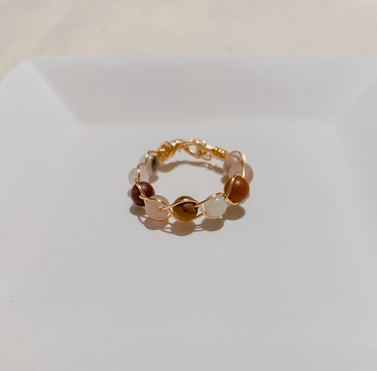 Mixed Jade Braided Wire Ring