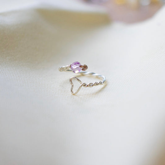 Lavender Heart Twisted Wire Ring